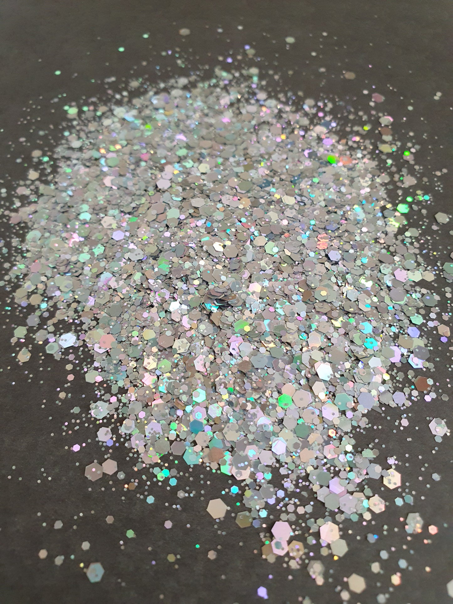 Silver hexagonal chunky holographic glitter