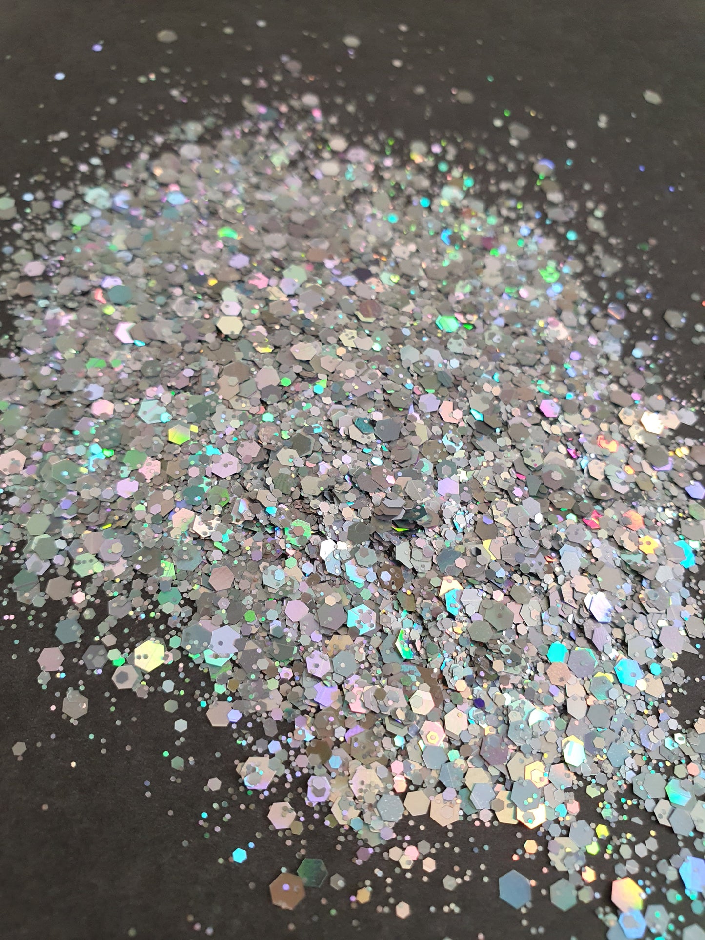 Silver hexagonal chunky holographic glitter