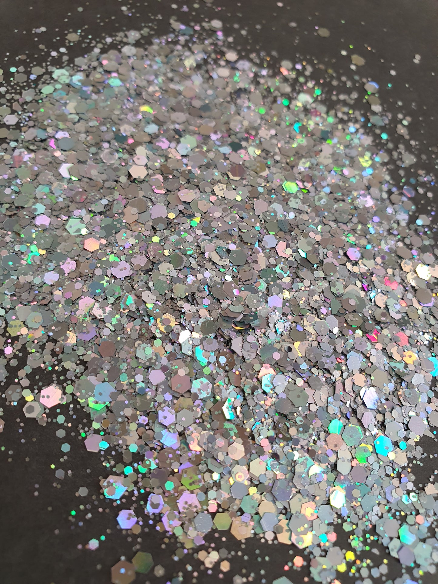 Silver hexagonal chunky holographic glitter