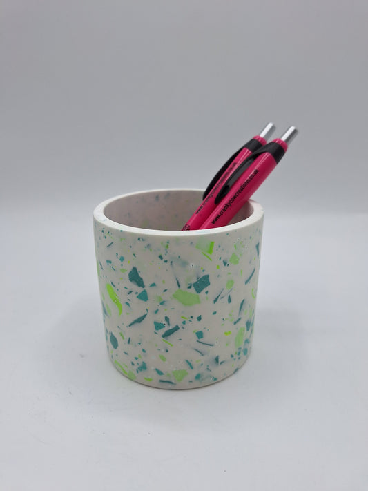 Jesmonite Green Terrazzo Pen/Tooth brush/Make Up Brush Pot