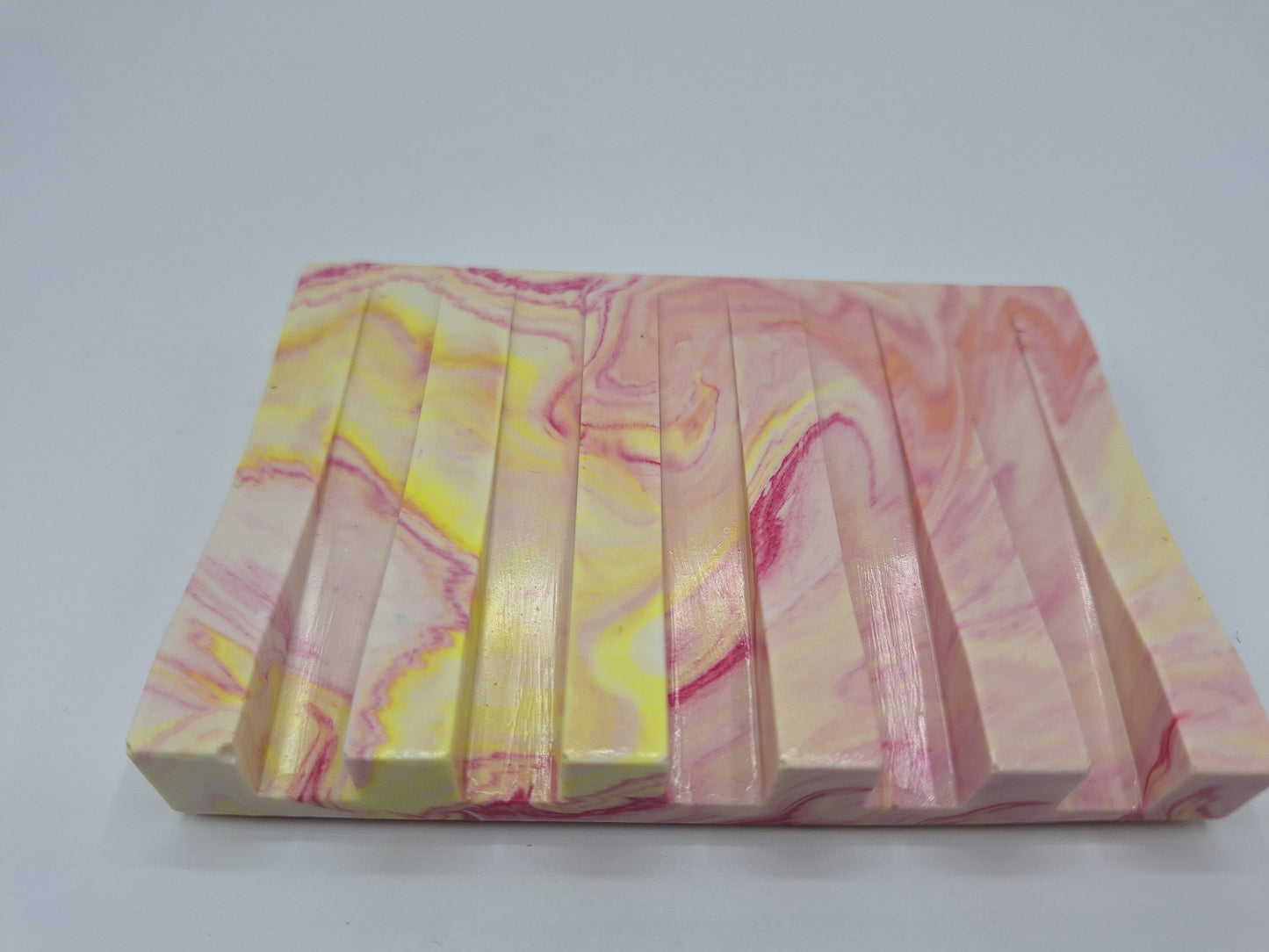 Triumph Jesmonite Angled Soap Dish in Pink and Yellow Marble