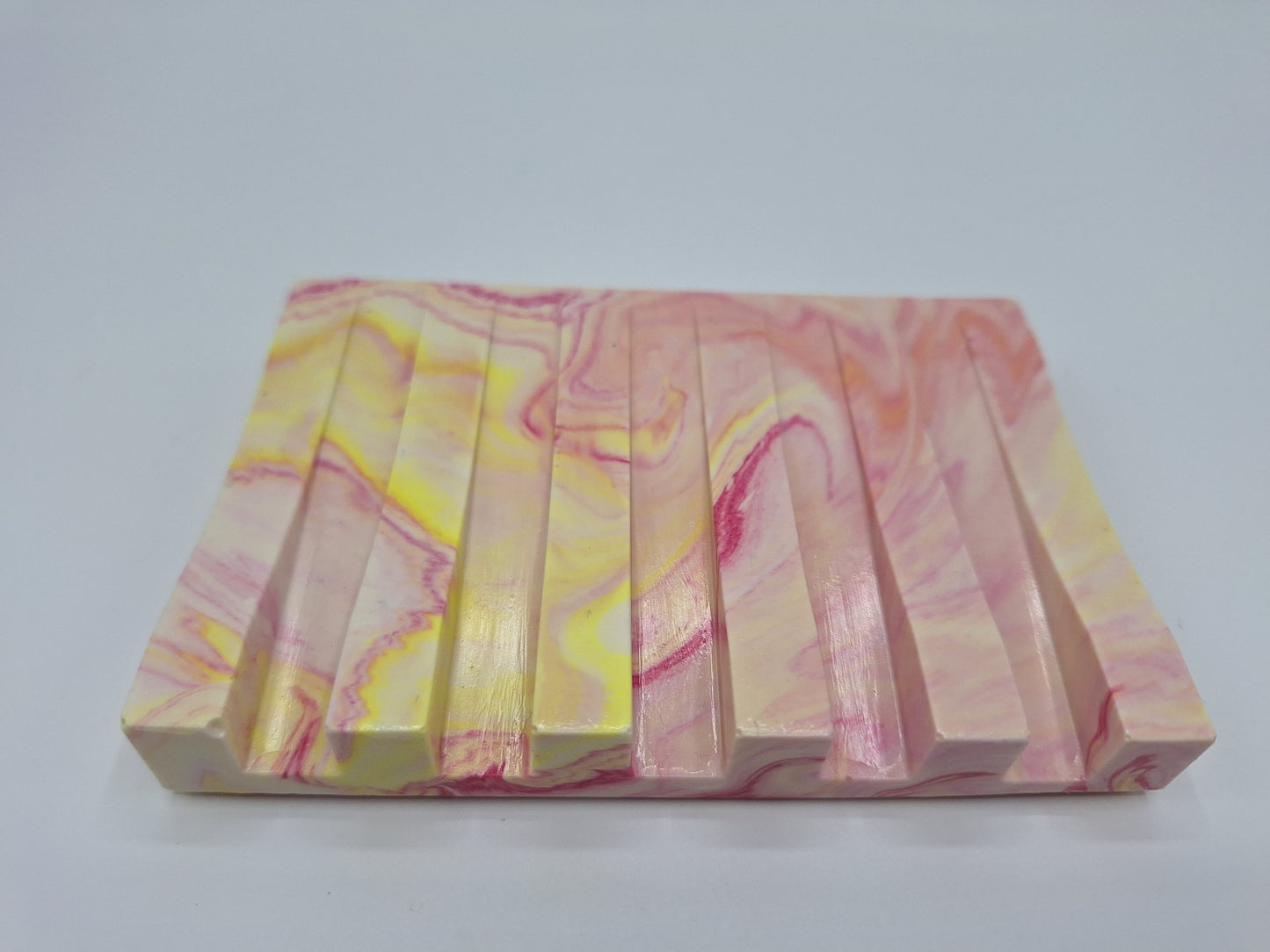 Triumph Jesmonite Angled Soap Dish in Pink and Yellow Marble