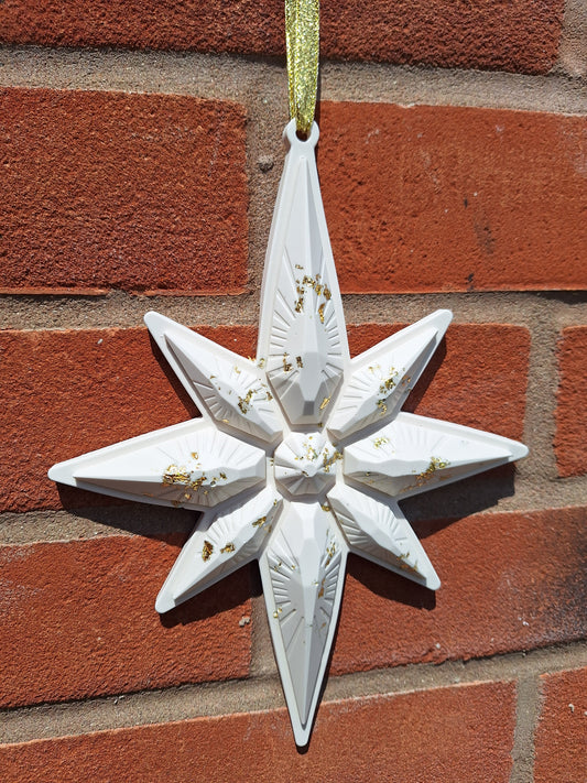 Christmas Star Jesmonite hanging Decoration in white and gold