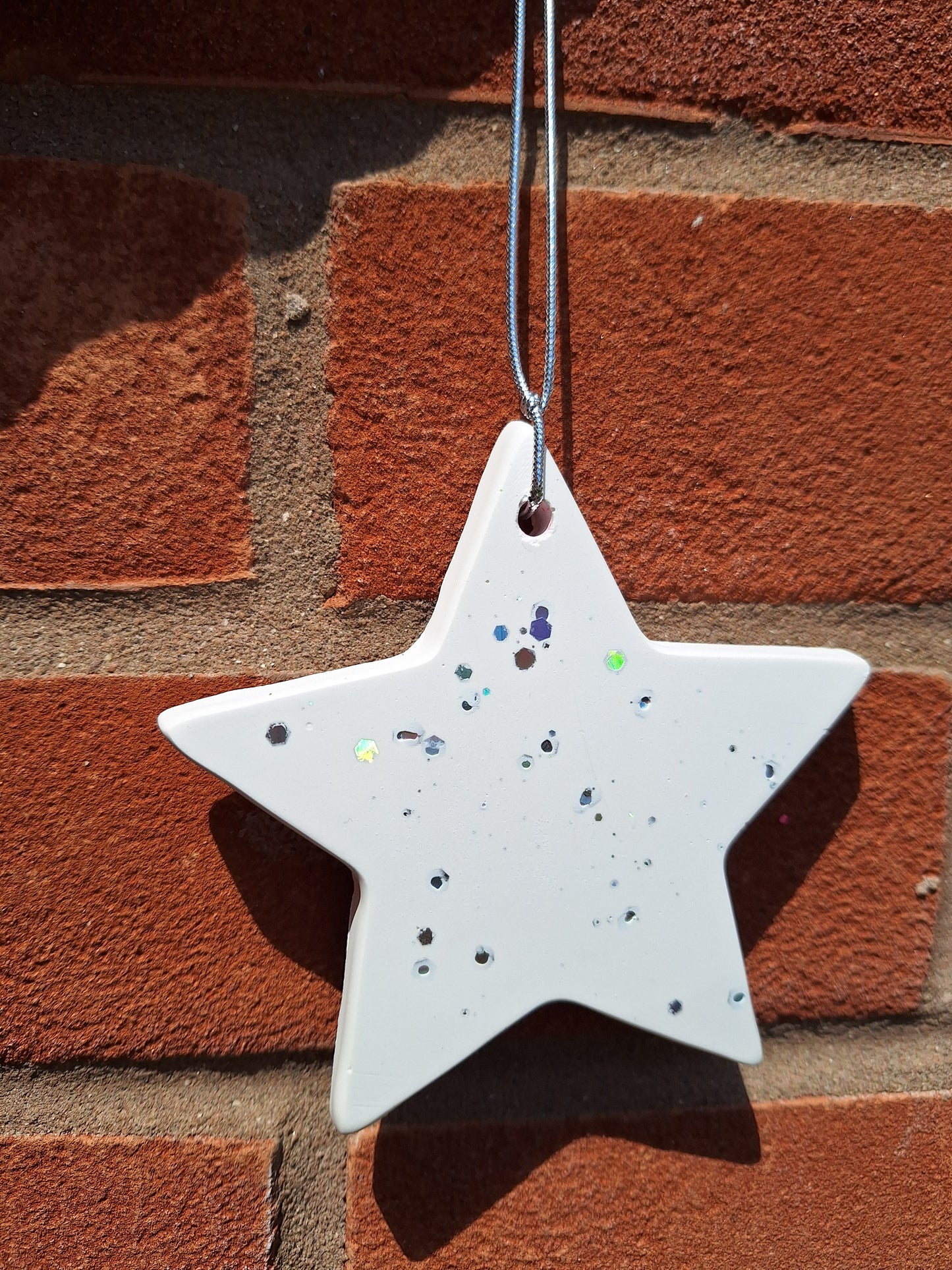 Starr White With Fairy Dust Jesmonite 10cm Hanging Star Decoration