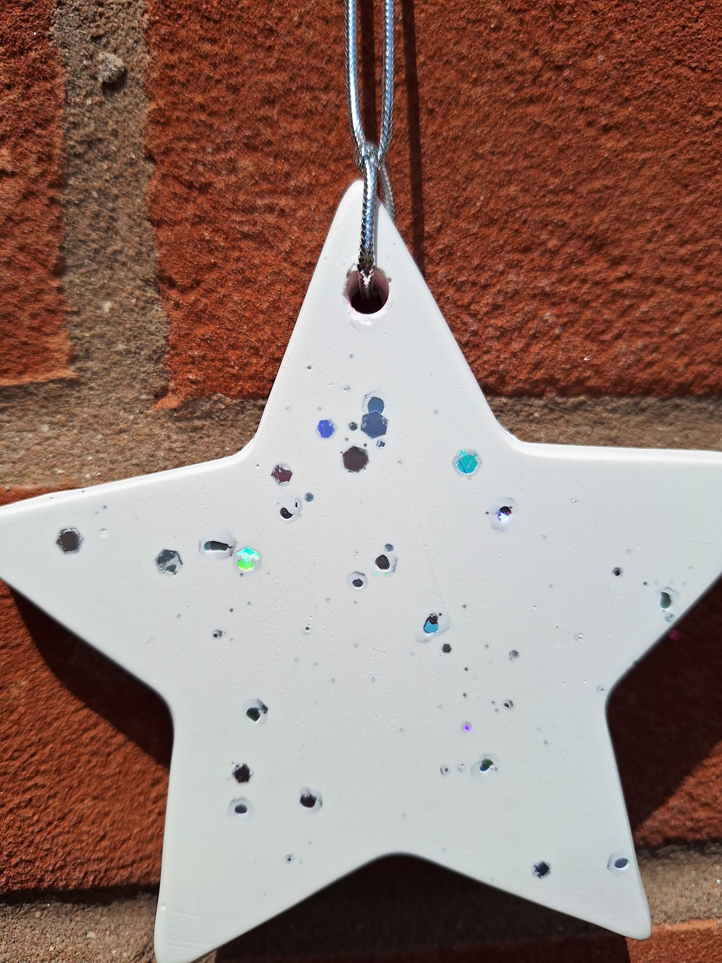 Starr White With Fairy Dust Jesmonite 10cm Hanging Star Decoration