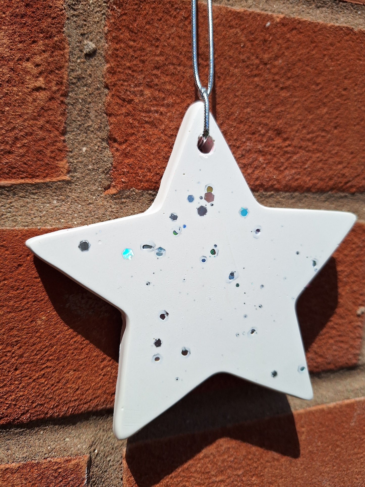 Starr White With Fairy Dust Jesmonite 10cm Hanging Star Decoration